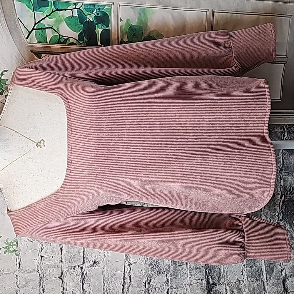 Madewell Dusty Rose Ribbed Square Neck Long Sleeve Tunic